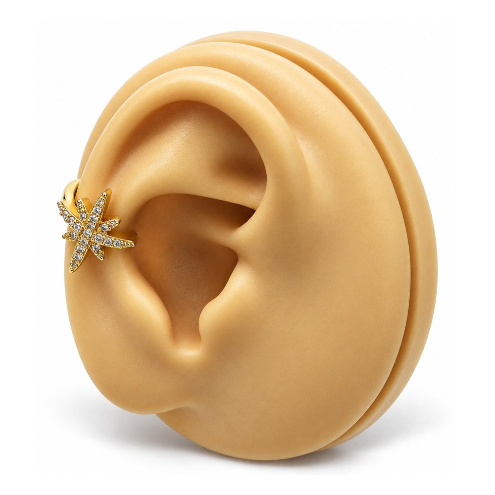 Oro Laminado Earcuff, Gold Filled Style with White Micro Pave, Polished, Golden Finish