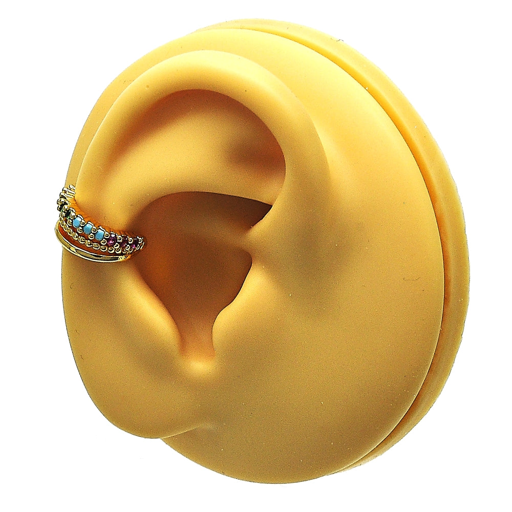 Oro Laminado Earcuff, Gold Filled Style with Multicolor Micro Pave, Polished, Golden Finish