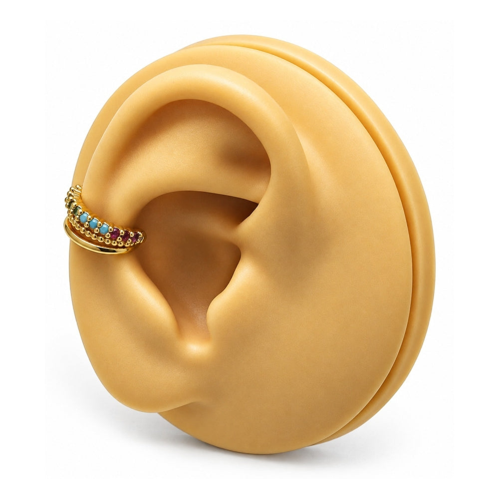 Oro Laminado Earcuff, Gold Filled Style with Multicolor Micro Pave, Polished, Golden Finish