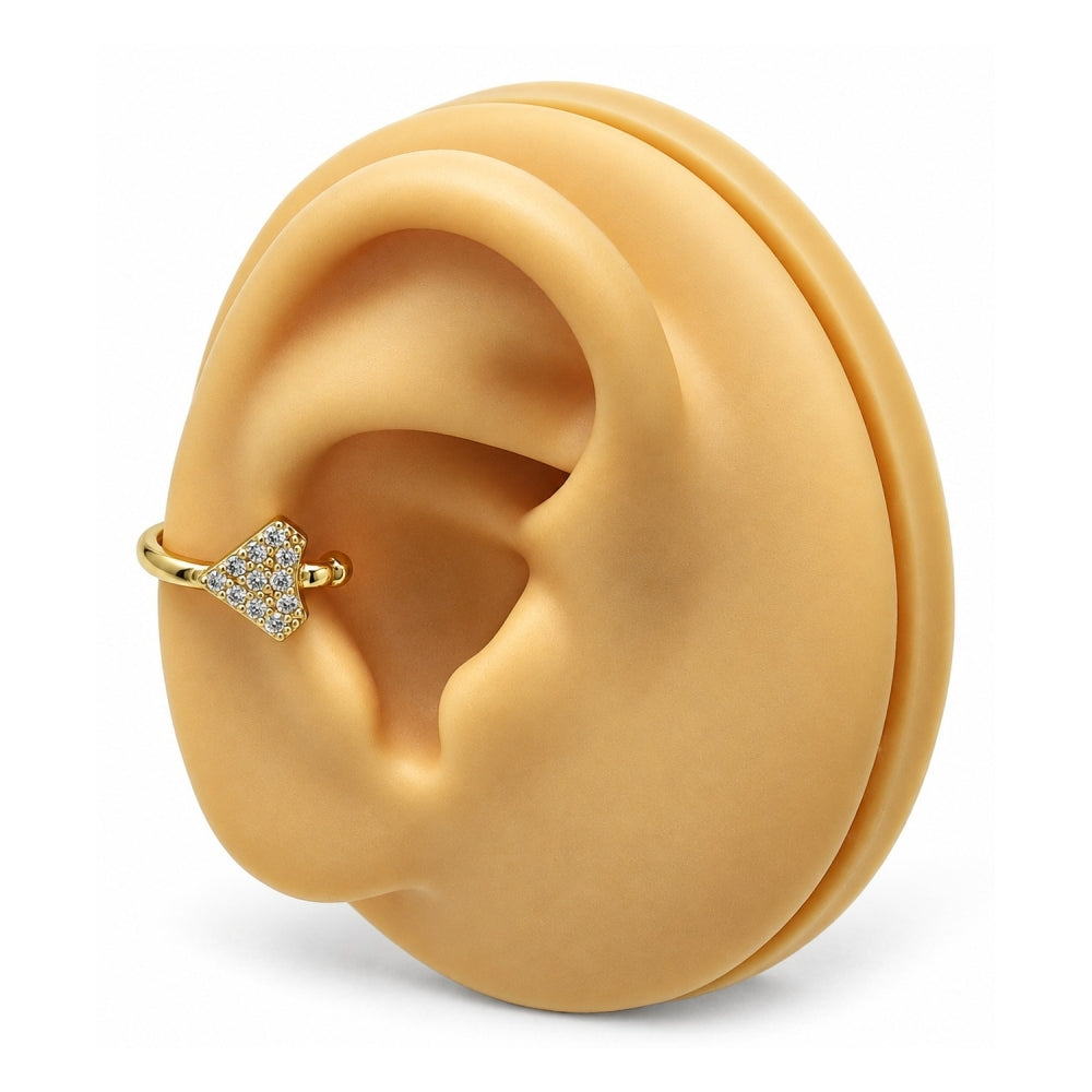 Oro Laminado Earcuff, Gold Filled Style with White Micro Pave, Polished, Golden Finish