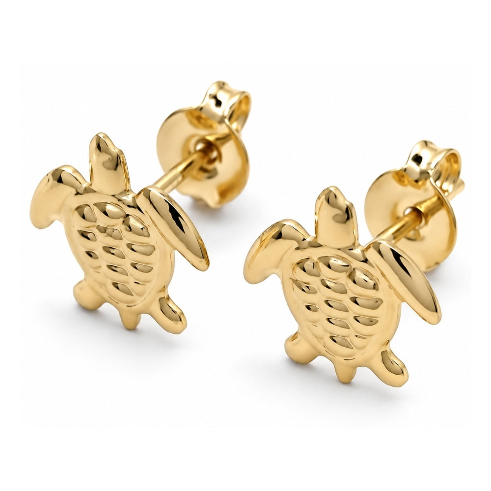 Oro Laminado Stud Earring, Gold Filled Style Turtle Design, Polished, Golden Finish