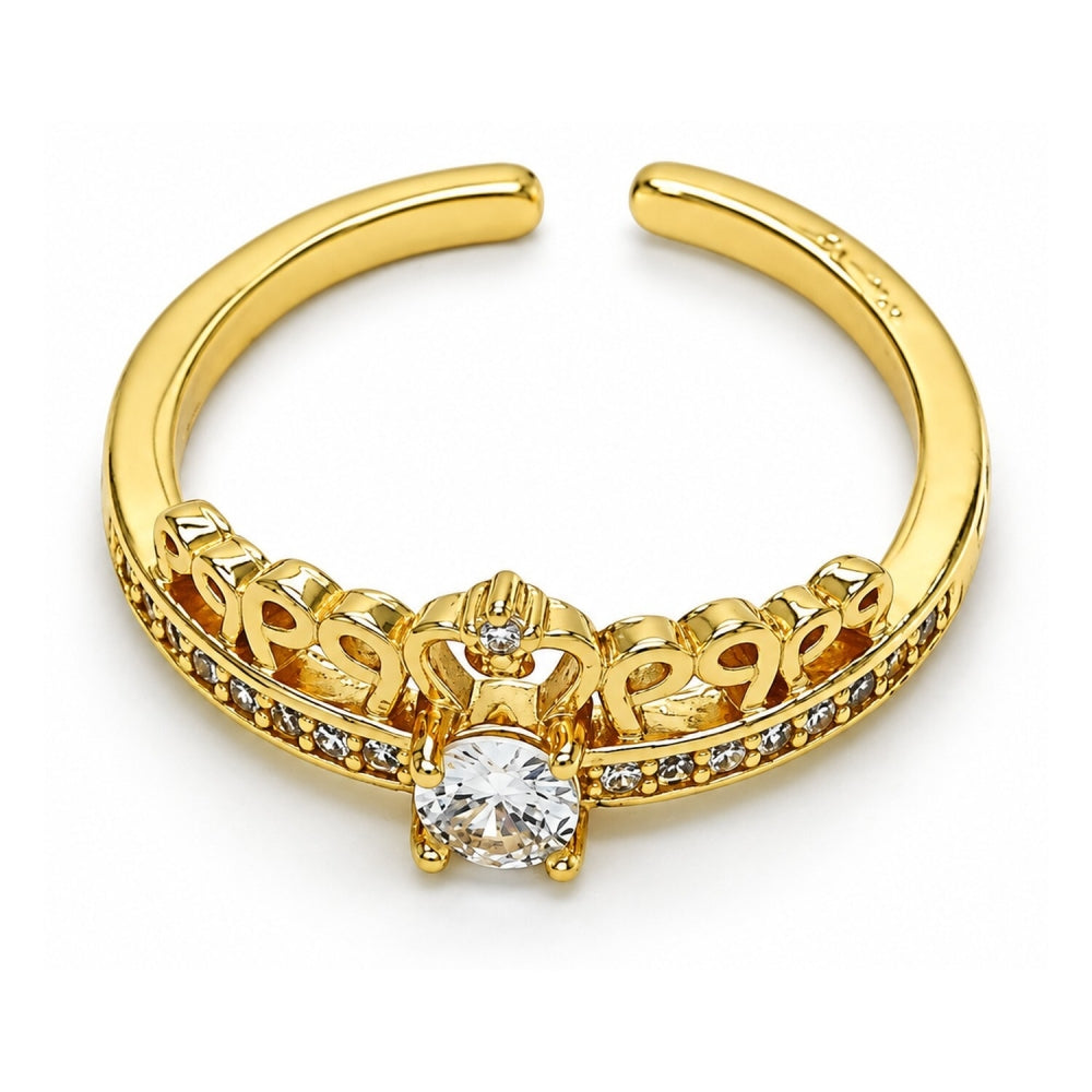 Oro Laminado Multi Stone Ring, Gold Filled Style Crown Design, with White Micro Pave, Polished, Golden Finish