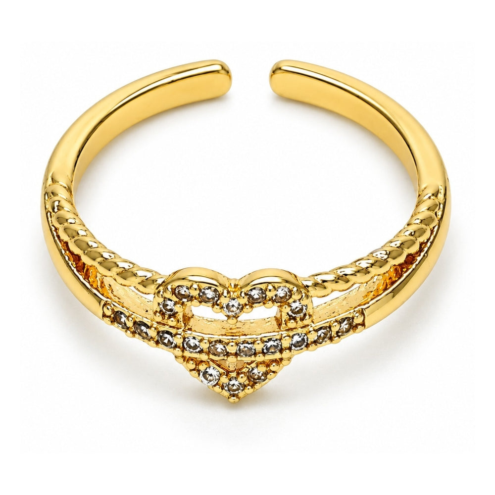 Oro Laminado Multi Stone Ring, Gold Filled Style Heart Design, with White Micro Pave, Polished, Golden Finish