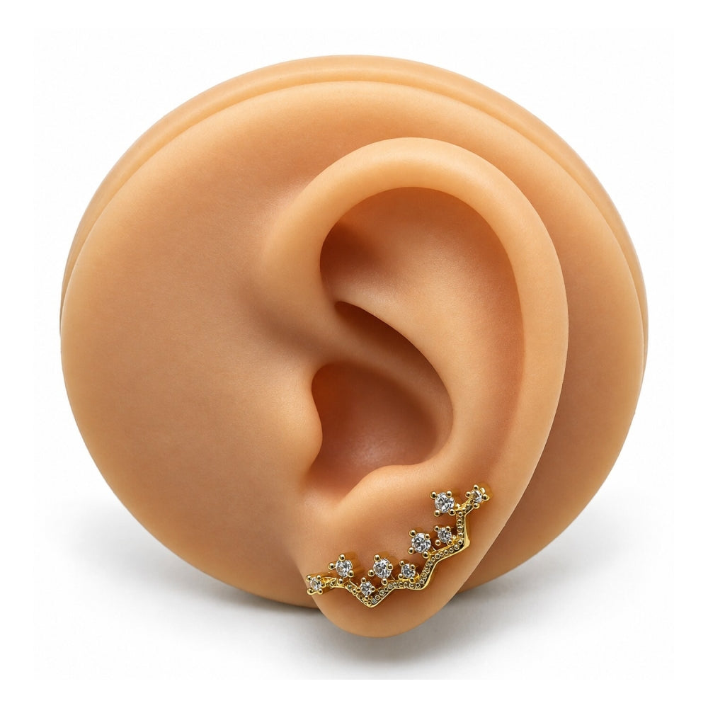 Oro Laminado Earcuff, Gold Filled Style with White Cubic Zirconia, Polished, Golden Finish