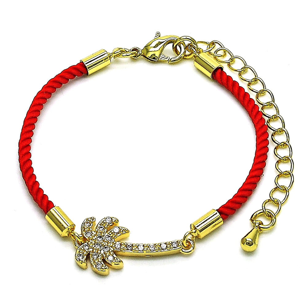 Oro Laminado Fancy Bracelet, Gold Filled Style Palm Tree Design, with White Micro Pave, Polished, Golden Finish