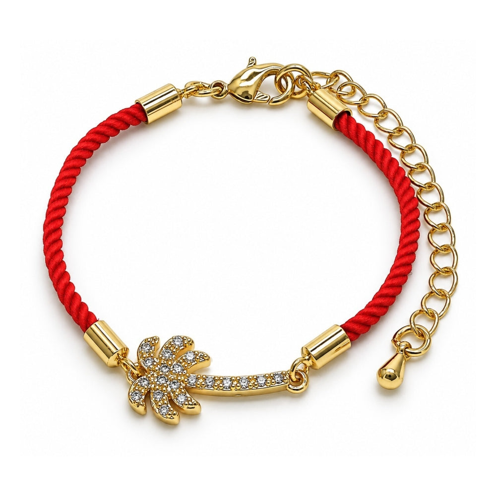 Oro Laminado Fancy Bracelet, Gold Filled Style Palm Tree Design, with White Micro Pave, Polished, Golden Finish