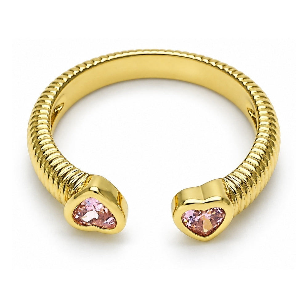 Oro Laminado Multi Stone Ring, Gold Filled Style Heart Design, with Pink Cubic Zirconia, Polished, Golden Finish
