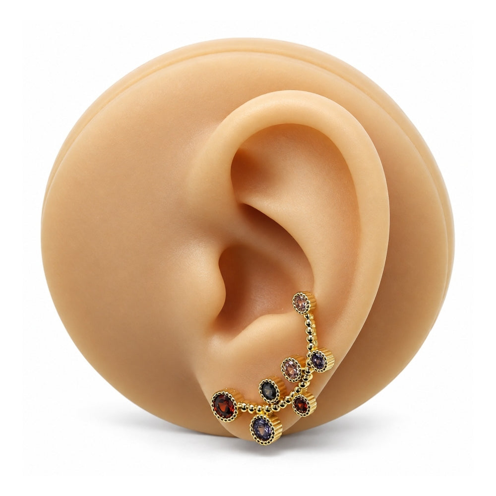 Oro Laminado Earcuff, Gold Filled Style with Multicolor Cubic Zirconia, Polished, Golden Finish