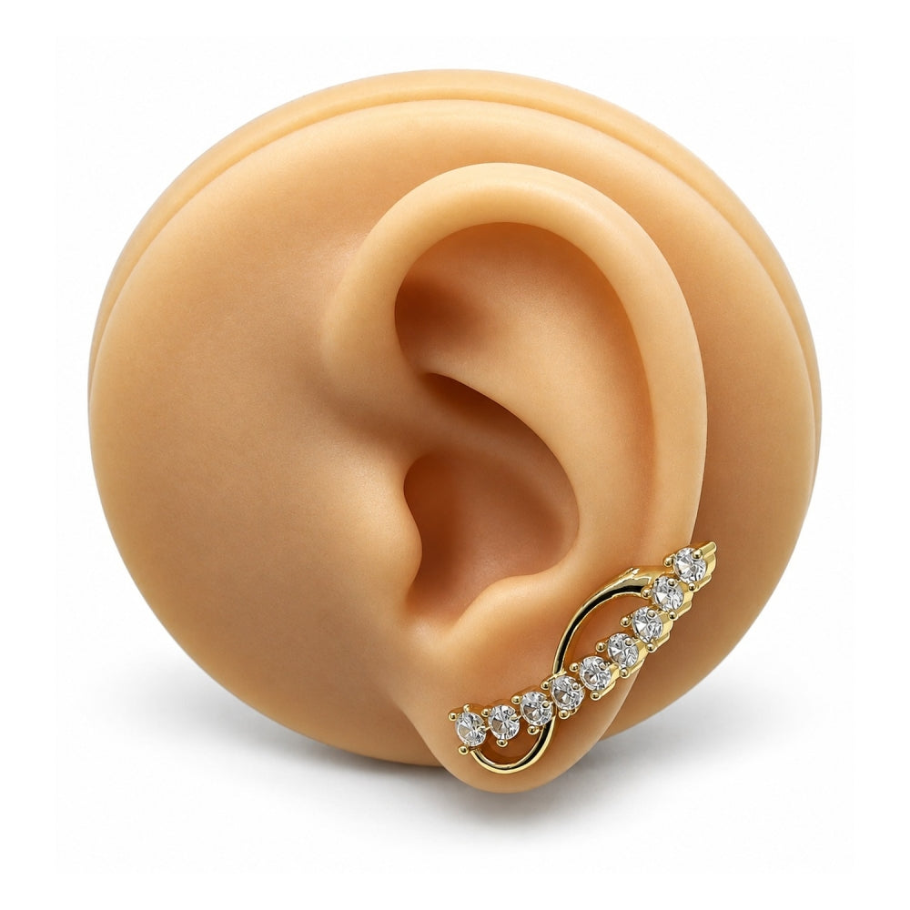 Oro Laminado Earcuff, Gold Filled Style with White Cubic Zirconia, Polished, Golden Finish