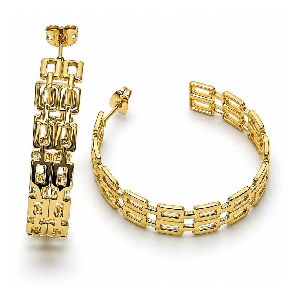 Oro Laminado Stud Earring, Gold Filled Style Paperclip Design, Polished, Golden Finish