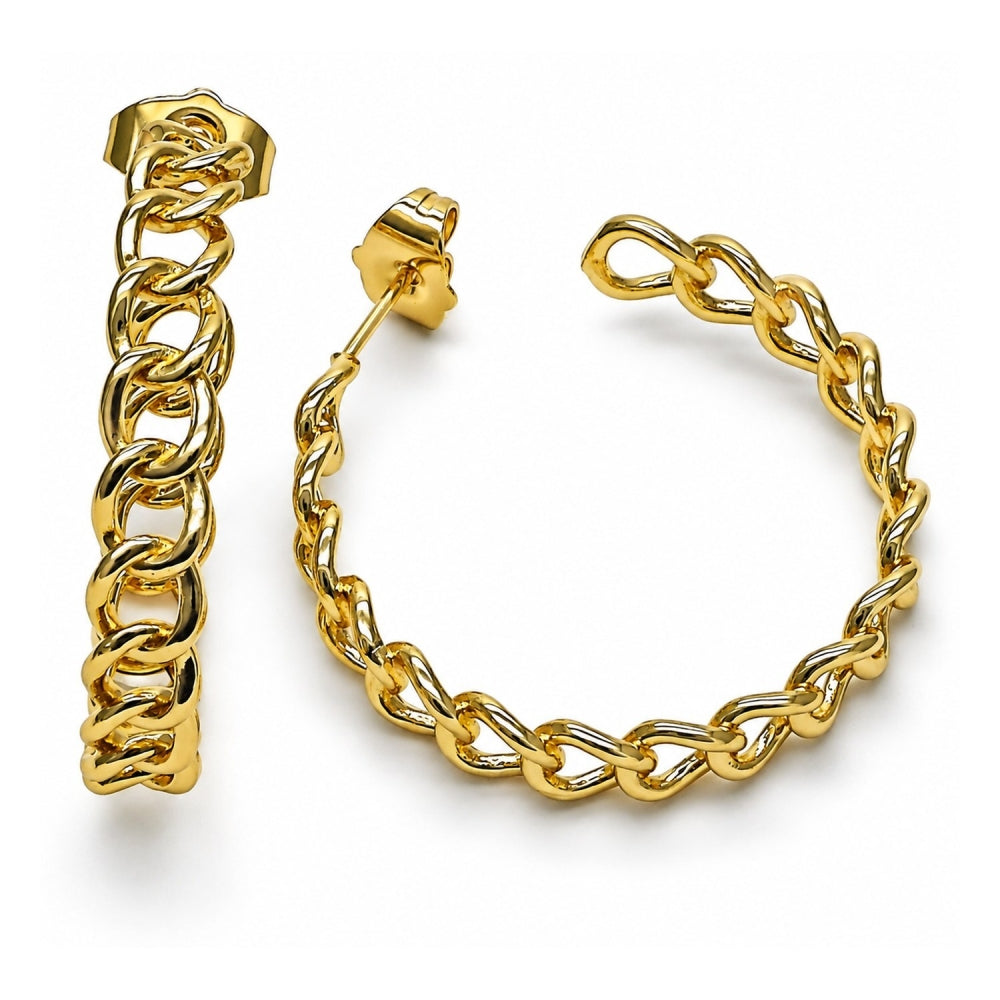 Oro Laminado Medium Hoop, Gold Filled Style Curb Design, Polished, Golden Finish