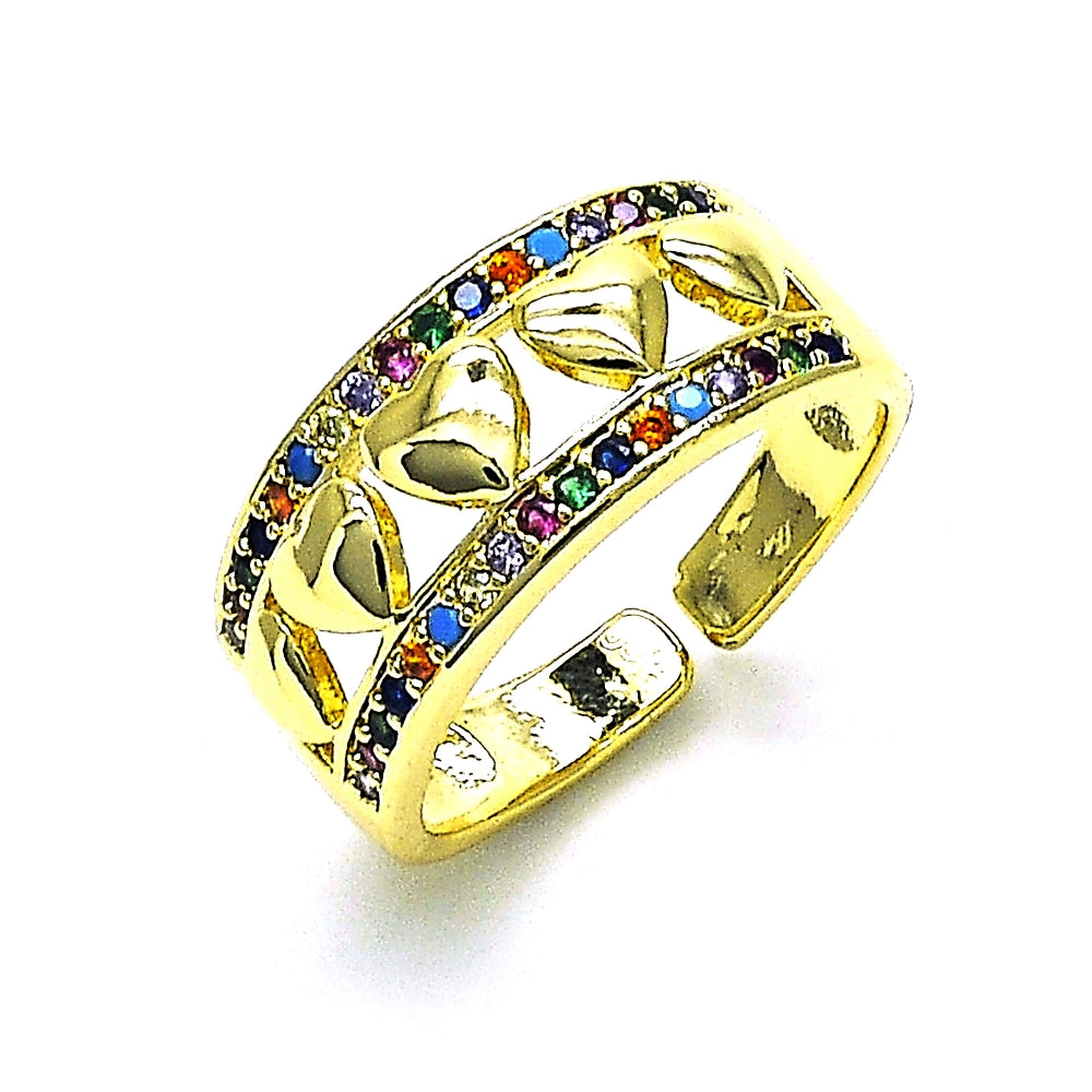 Oro Laminado Multi Stone Ring, Gold Filled Style Heart Design, with Multicolor Micro Pave, Polished, Golden Finish