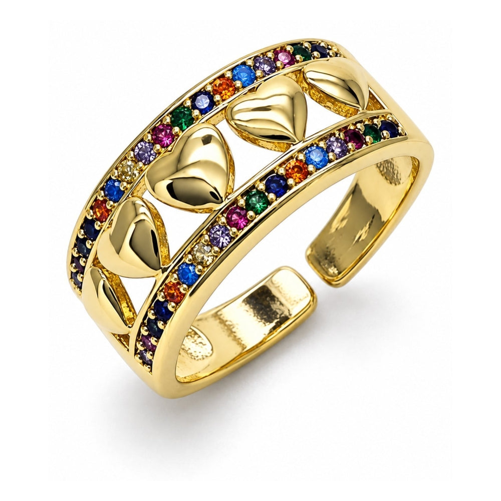 Oro Laminado Multi Stone Ring, Gold Filled Style Heart Design, with Multicolor Micro Pave, Polished, Golden Finish