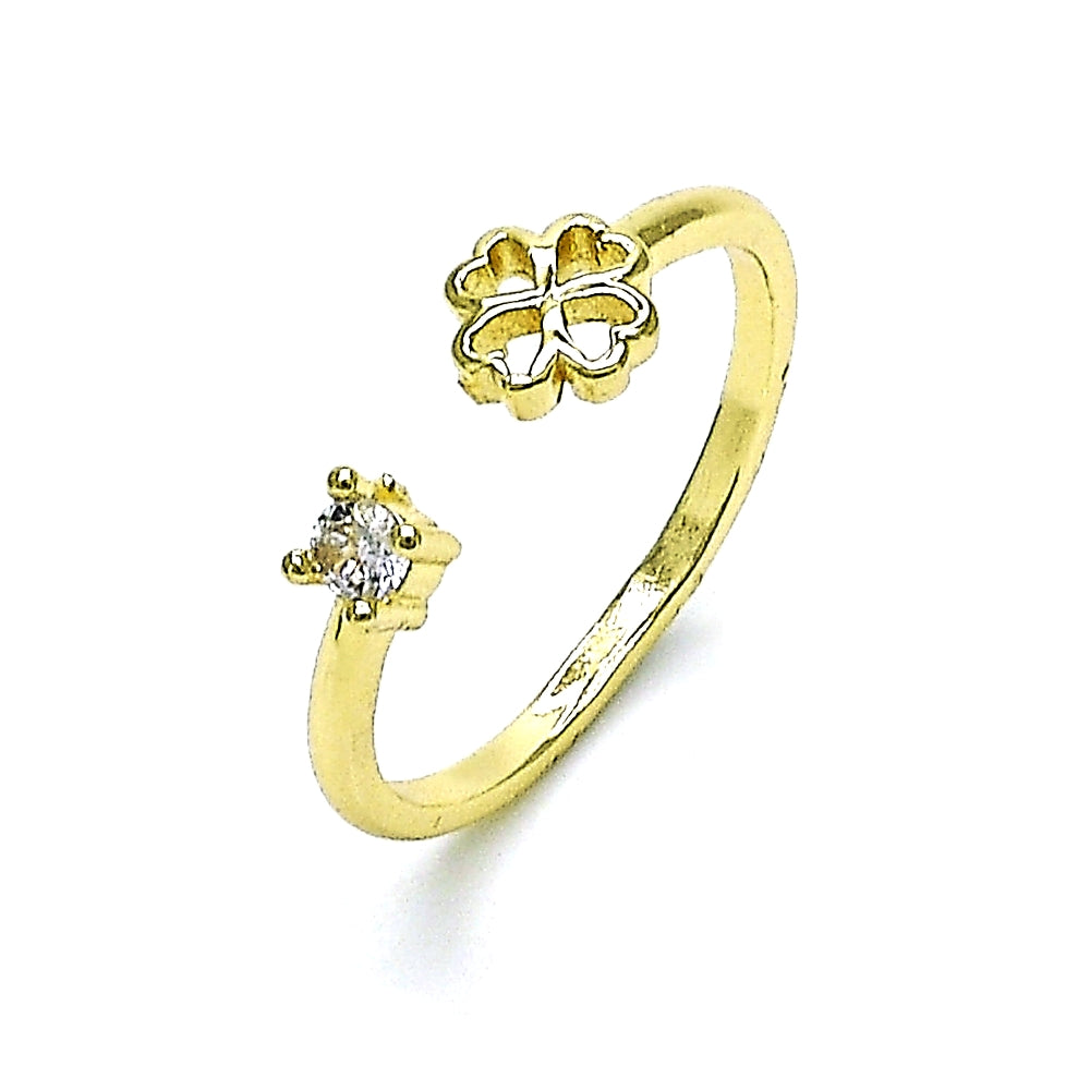 Oro Laminado Multi Stone Ring, Gold Filled Style Four-leaf Clover Design, with White Cubic Zirconia, Polished, Golden Finish