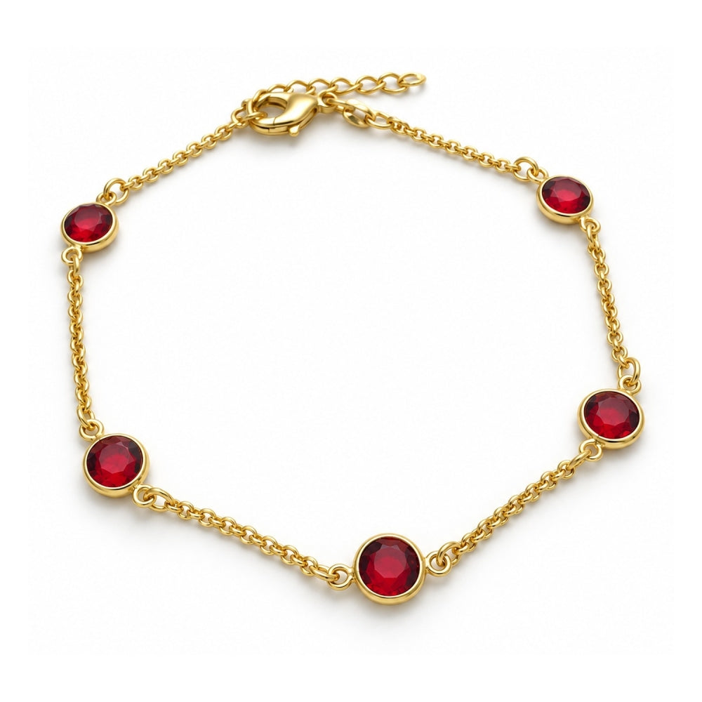 Oro Laminado Basic Bracelet, Gold Filled Style Paperclip Design, with Ruby Crystal, Polished, Golden Finish