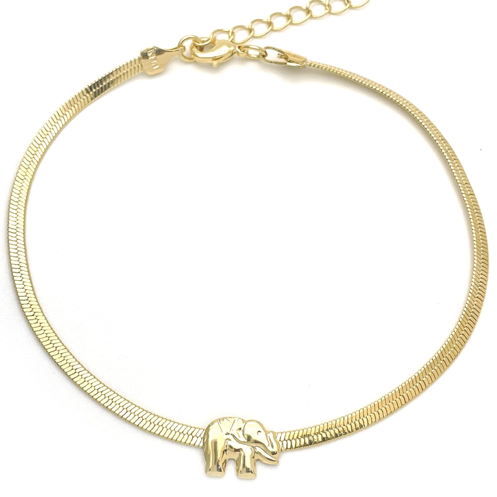 Oro Laminado Basic Bracelet, Gold Filled Style Elephant and Herringbone Design, Polished, Golden Finish