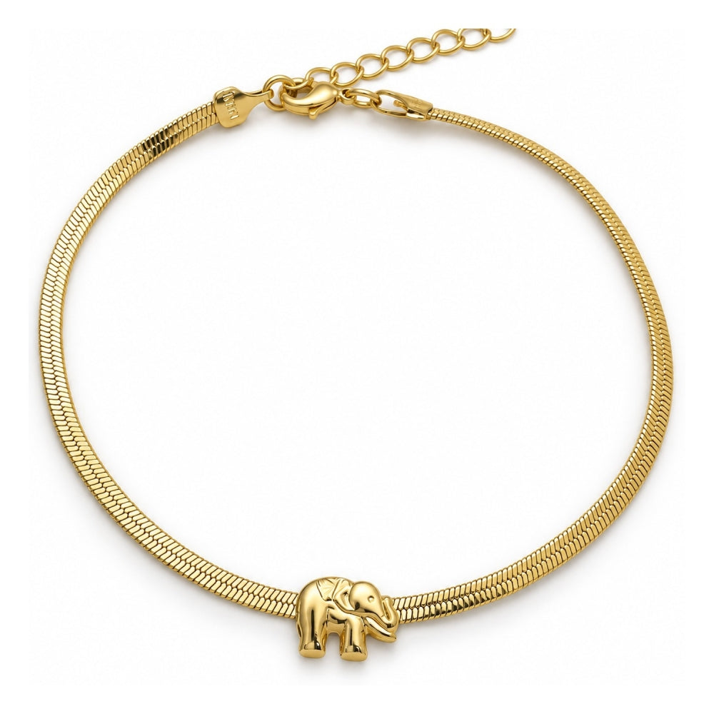 Oro Laminado Basic Bracelet, Gold Filled Style Elephant and Herringbone Design, Polished, Golden Finish