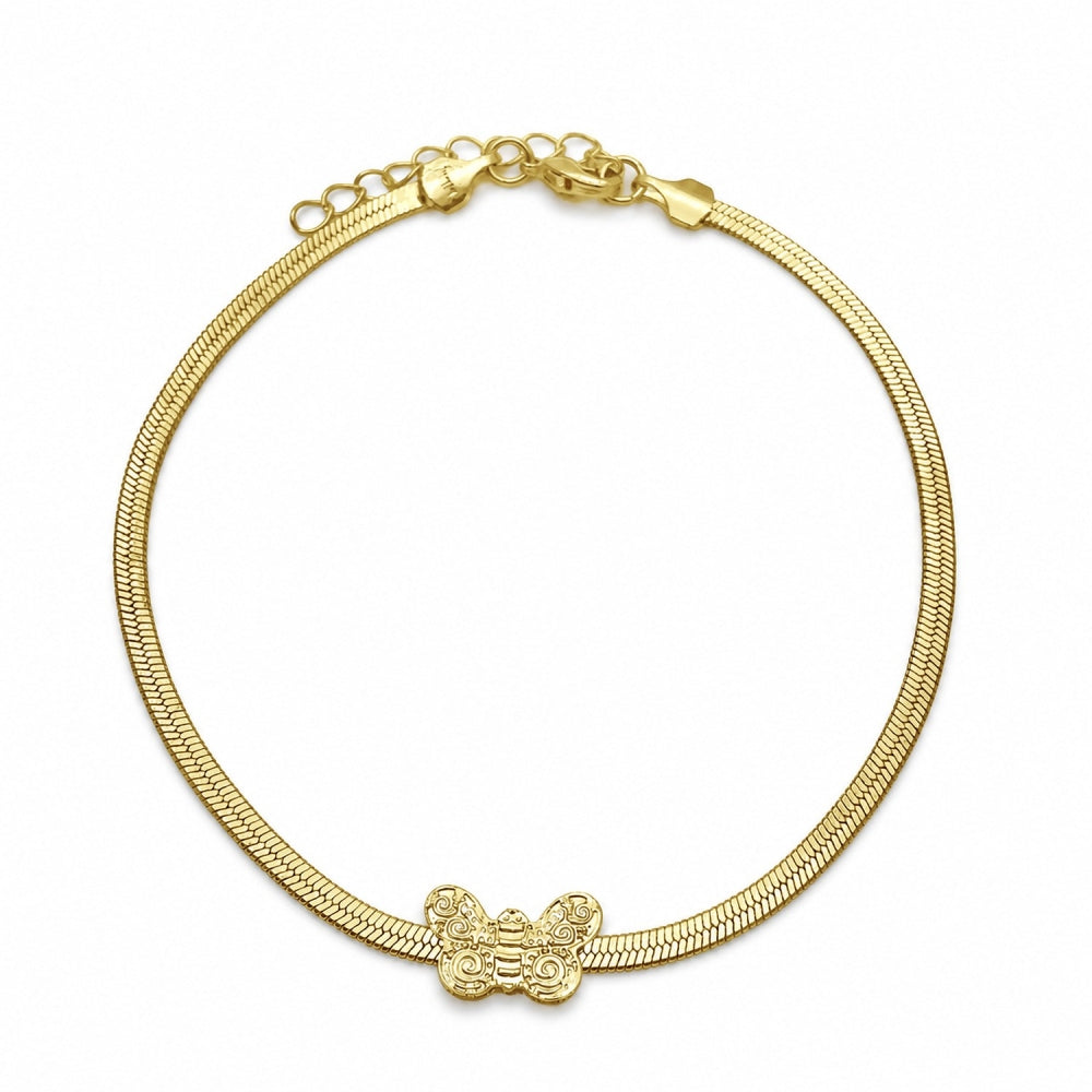 Oro Laminado Basic Bracelet, Gold Filled Style Herringbone and Butterfly Design, Polished, Golden Finish