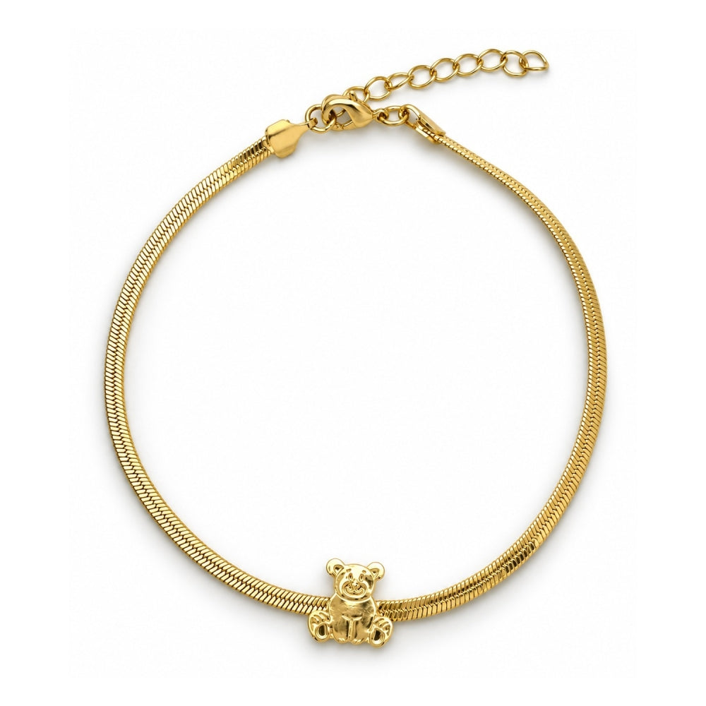 Oro Laminado Basic Bracelet, Gold Filled Style Teddy Bear and Herringbone Design, Polished, Golden Finish