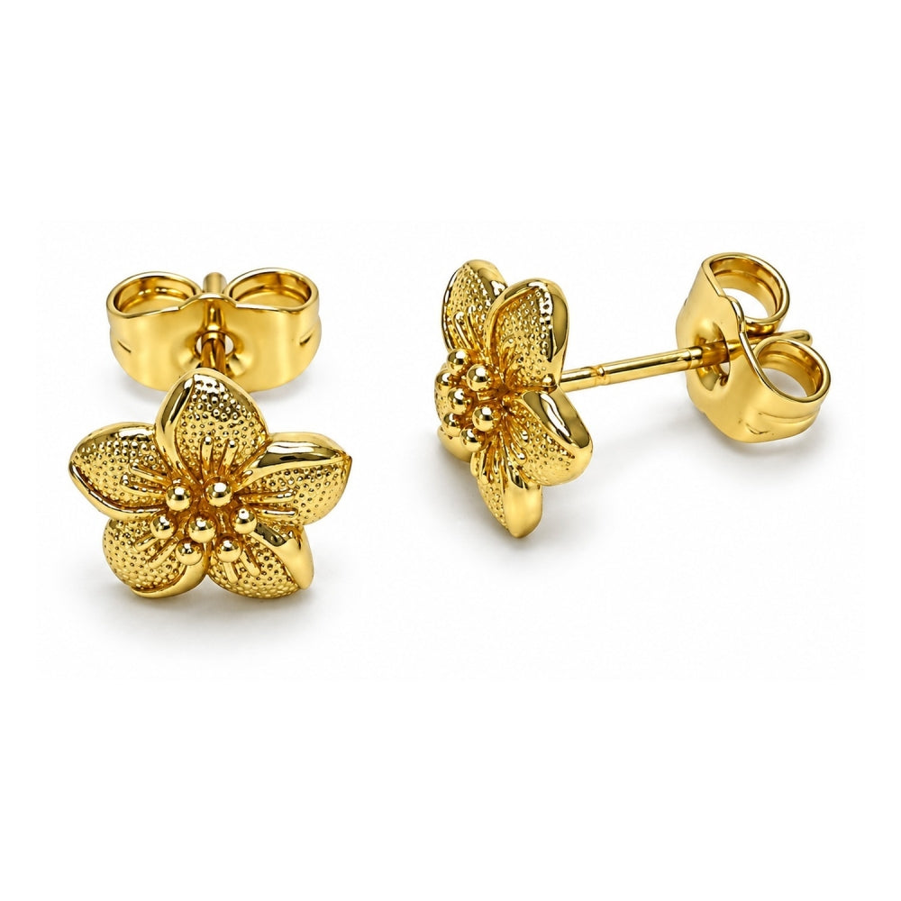 Oro Laminado Stud Earring, Gold Filled Style Flower Design, Polished, Golden Finish