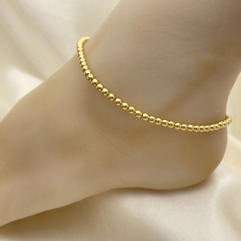 Oro Laminado Fancy Anklet, Gold Filled Style Ball and Box Design, Polished, Golden Finish