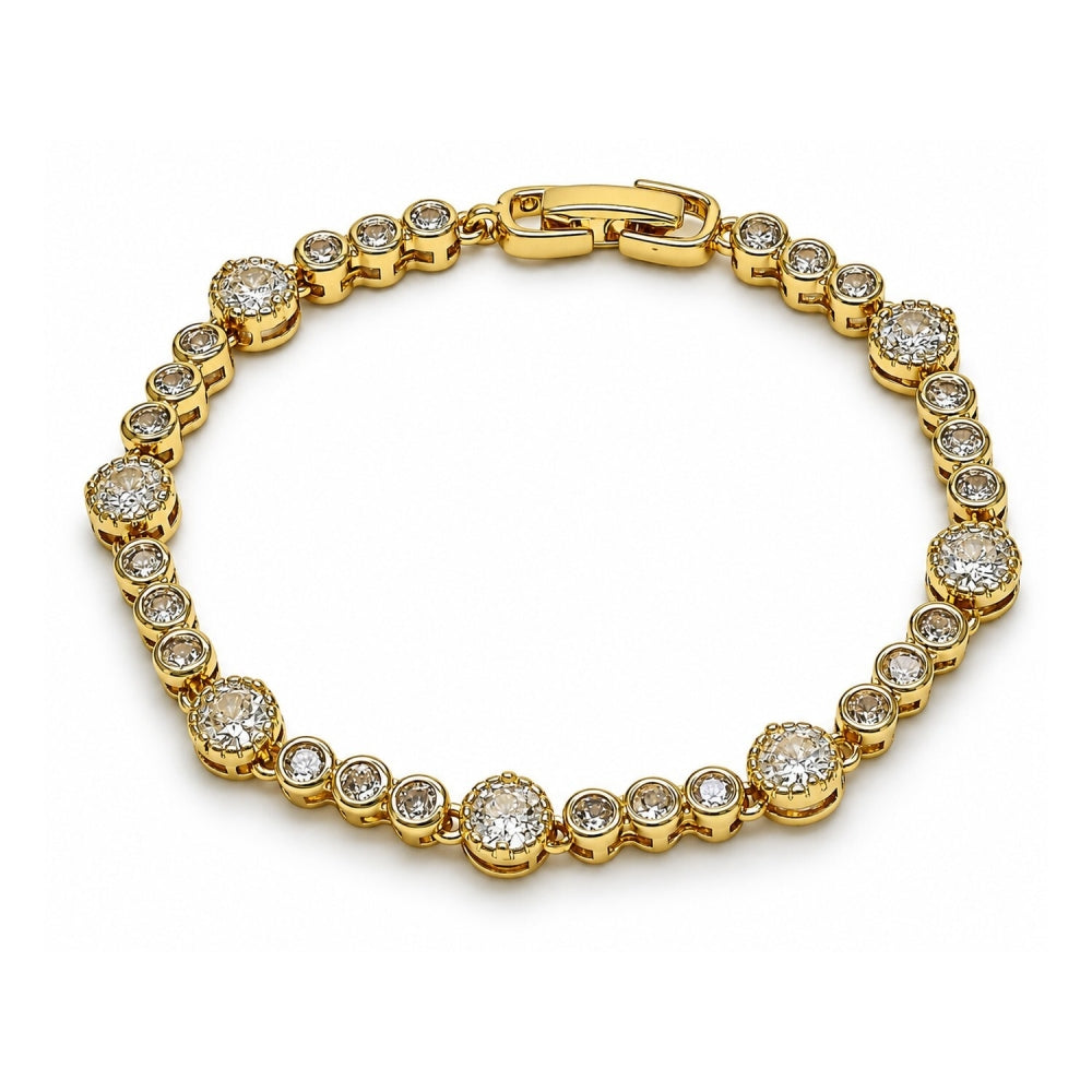 Oro Laminado Fancy Bracelet, Gold Filled Style with White Cubic Zirconia, Polished, Golden Finish