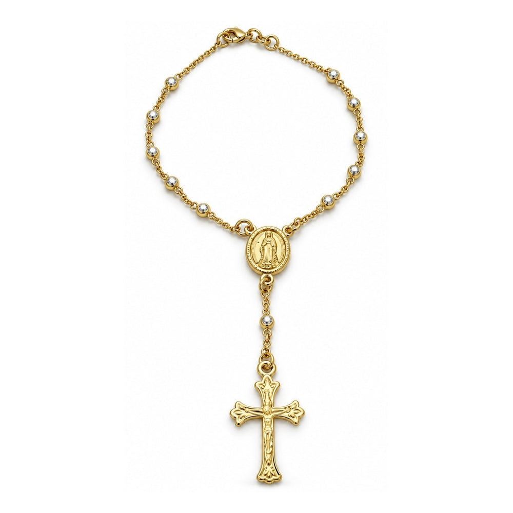 Oro Laminado Bracelet Rosary, Gold Filled Style Polished, Golden Finish