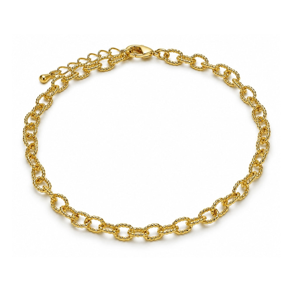Oro Laminado Fancy Anklet, Gold Filled Style Rolo Design, Diamond Cutting Finish, Golden Finish