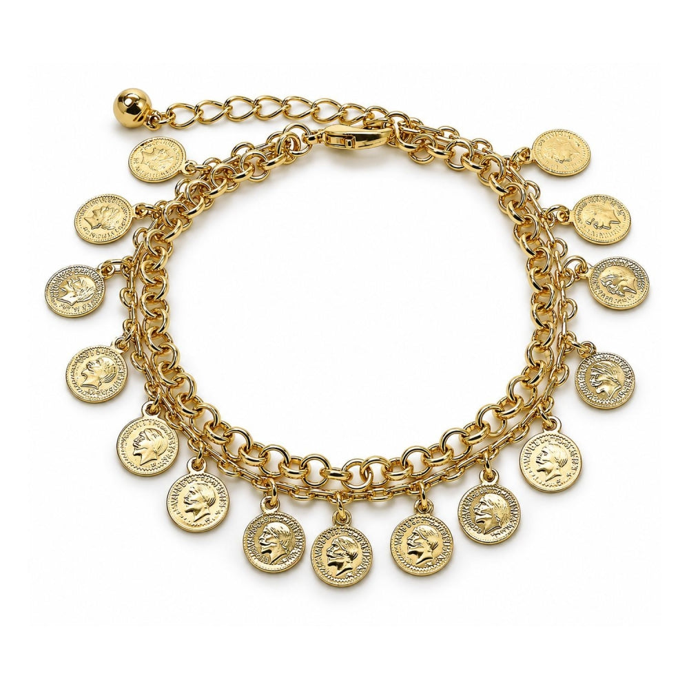 Oro Laminado Charm Bracelet, Gold Filled Style Rolo Design, Polished, Golden Finish