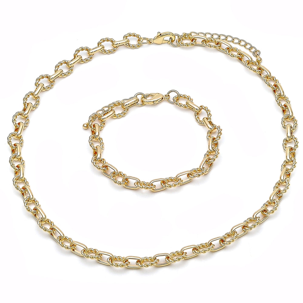 Oro Laminado Necklace and Bracelet, Gold Filled Style Twist Design, Polished, Golden Finish