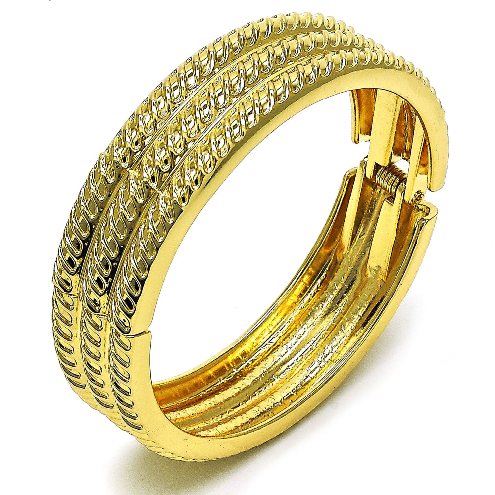 Oro Laminado Individual Bangle, Gold Filled Style Twist Design, Diamond Cutting Finish, Golden Finish