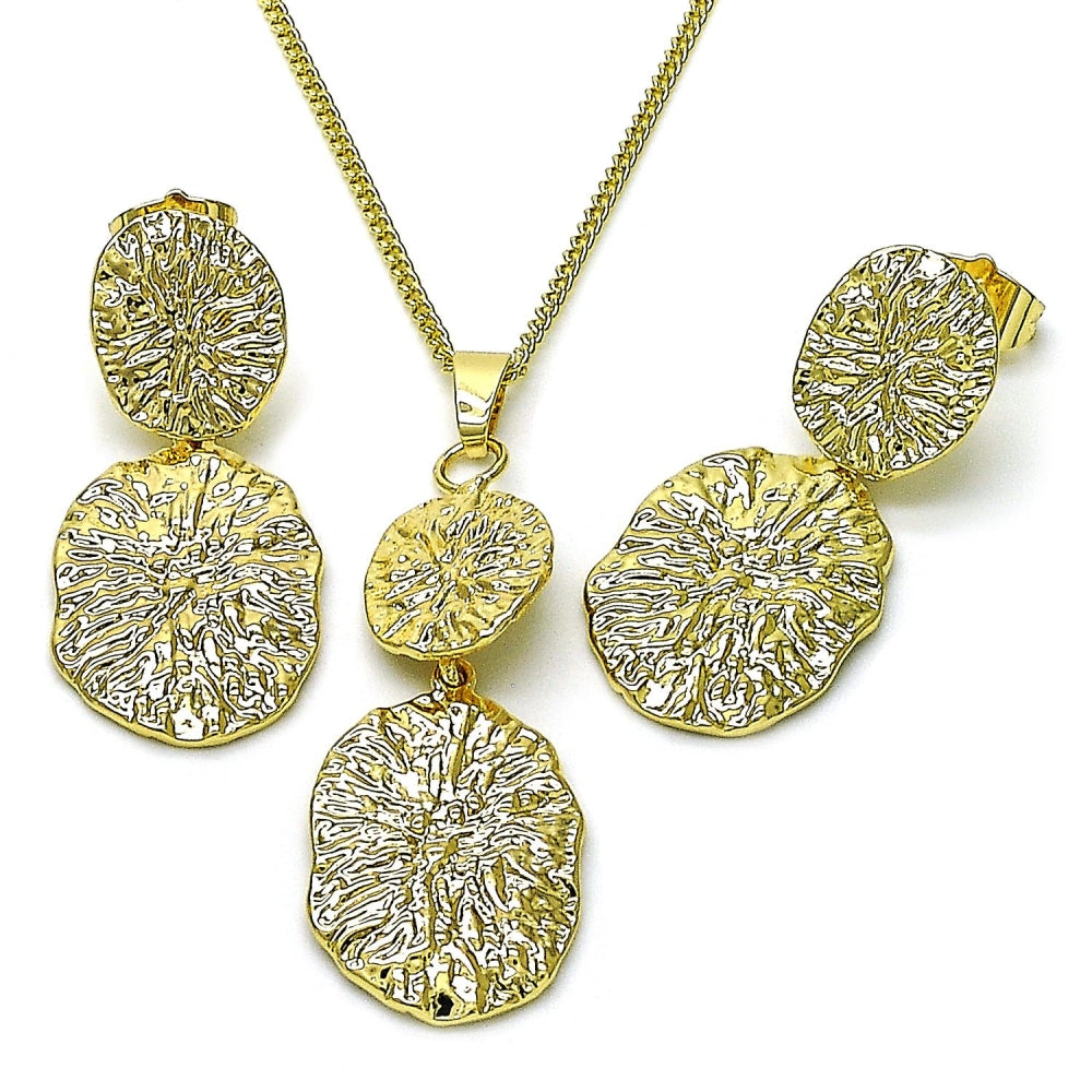 Oro Laminado Earring and Pendant Adult Set, Gold Filled Style Diamond Cutting Finish, Golden Finish
