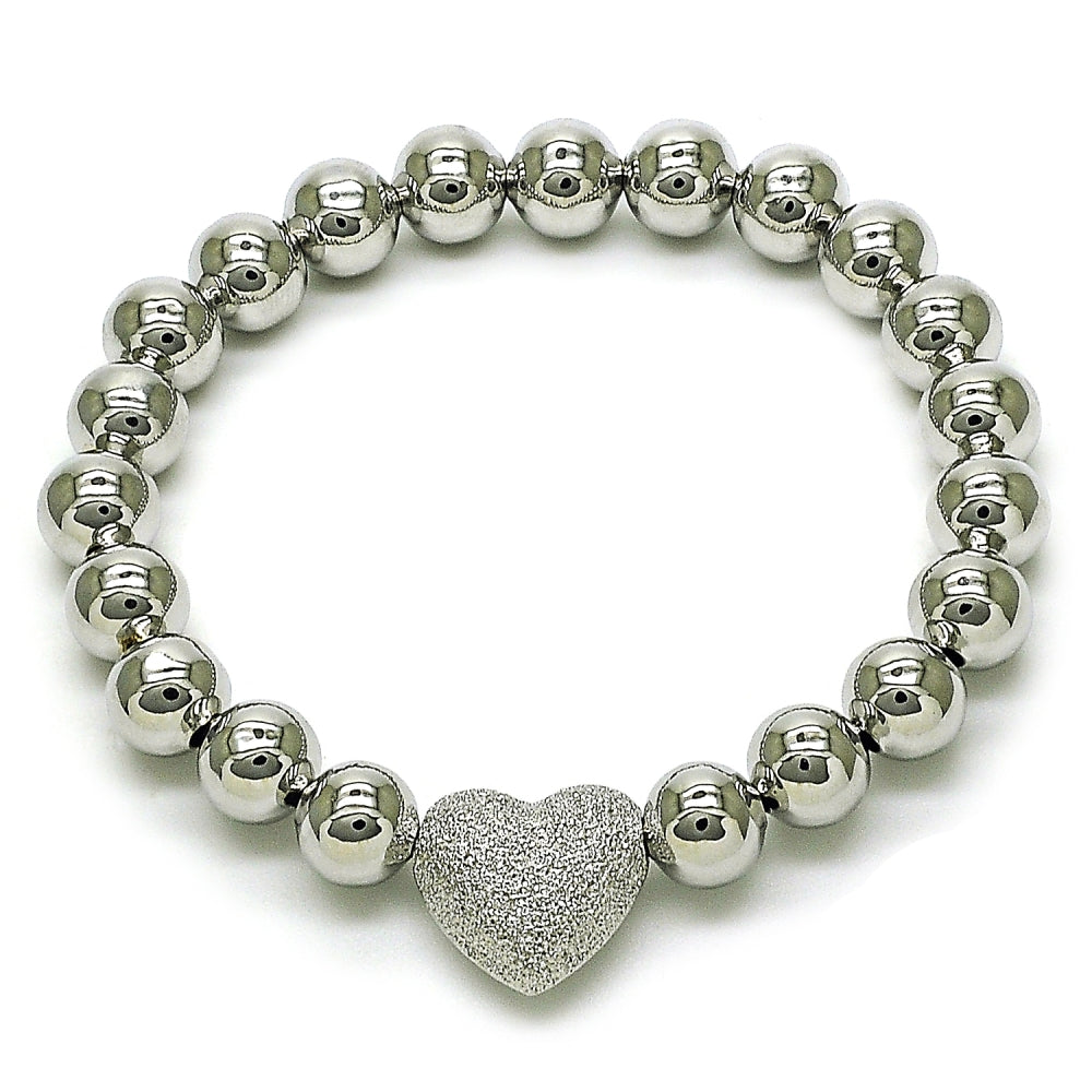 Rhodium Gold Filled Fancy Bracelet, Heart and Ball Design, Matte Finish, Rhodium Finish
