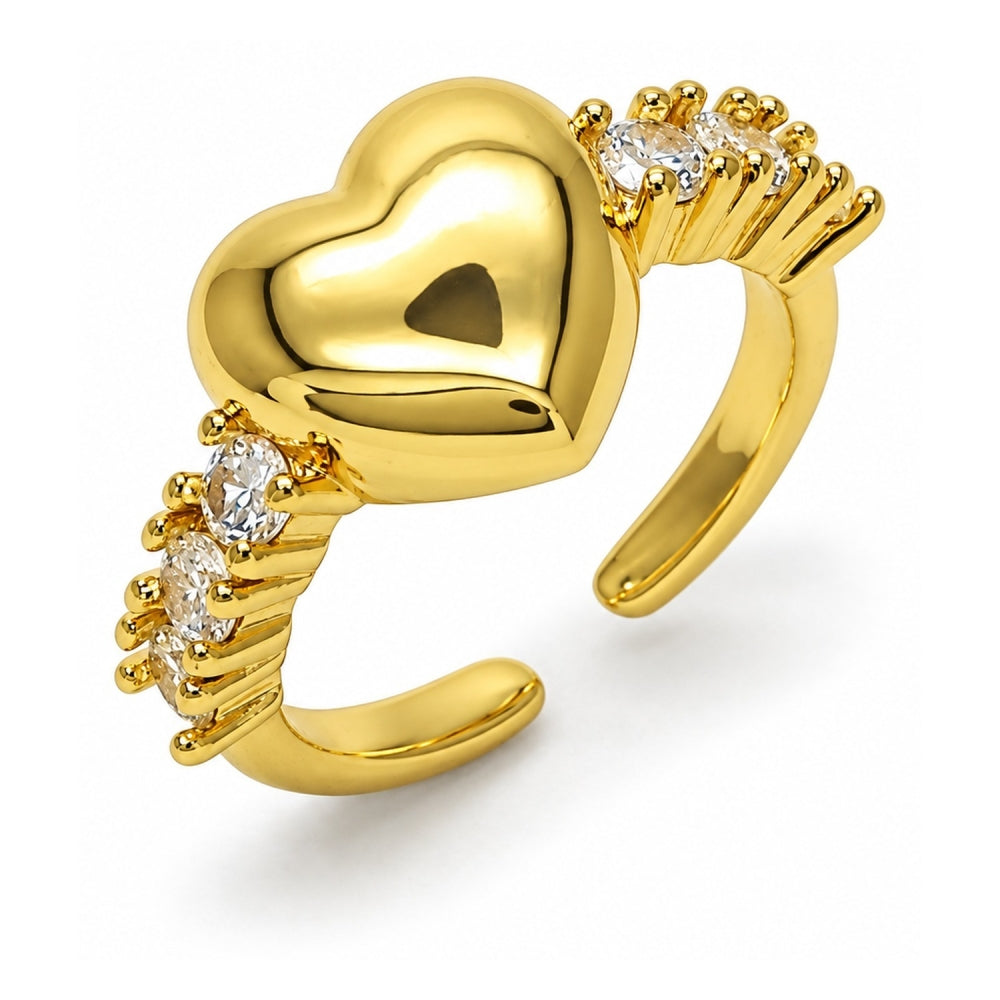 Oro Laminado Multi Stone Ring, Gold Filled Style Heart Design, with White Cubic Zirconia, Polished, Golden Finish