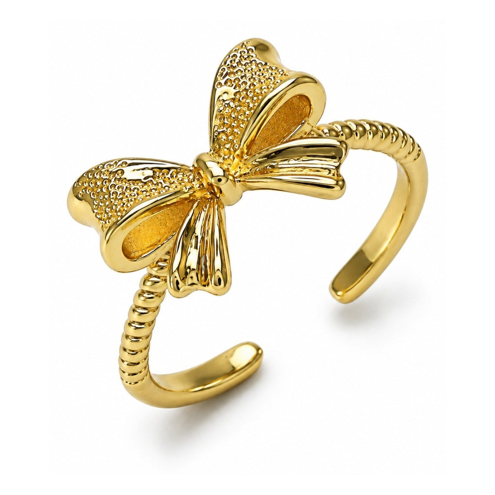 Oro Laminado Elegant Ring, Gold Filled Style Bow Design, Matte Finish, Golden Finish