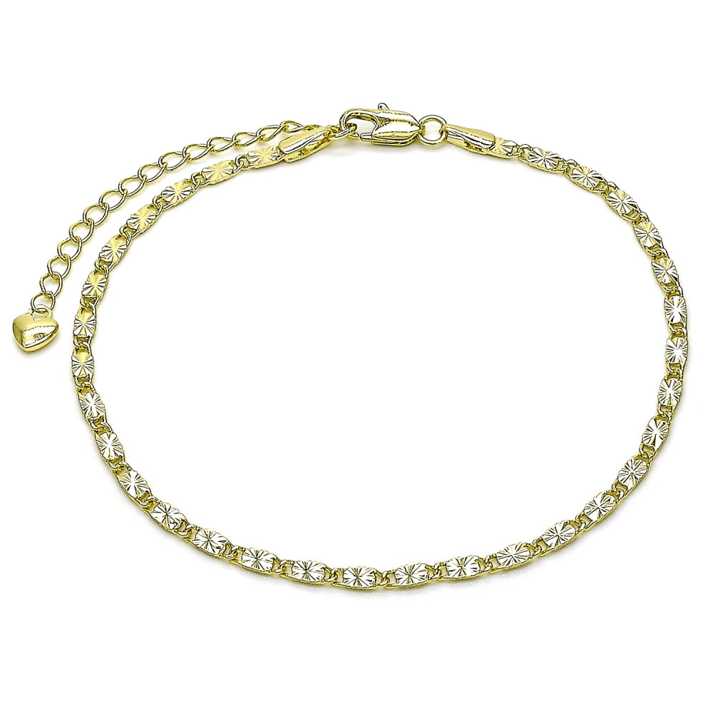 Oro Laminado Basic Anklet, Gold Filled Style Mariner Design, Diamond Cutting Finish, Golden Finish