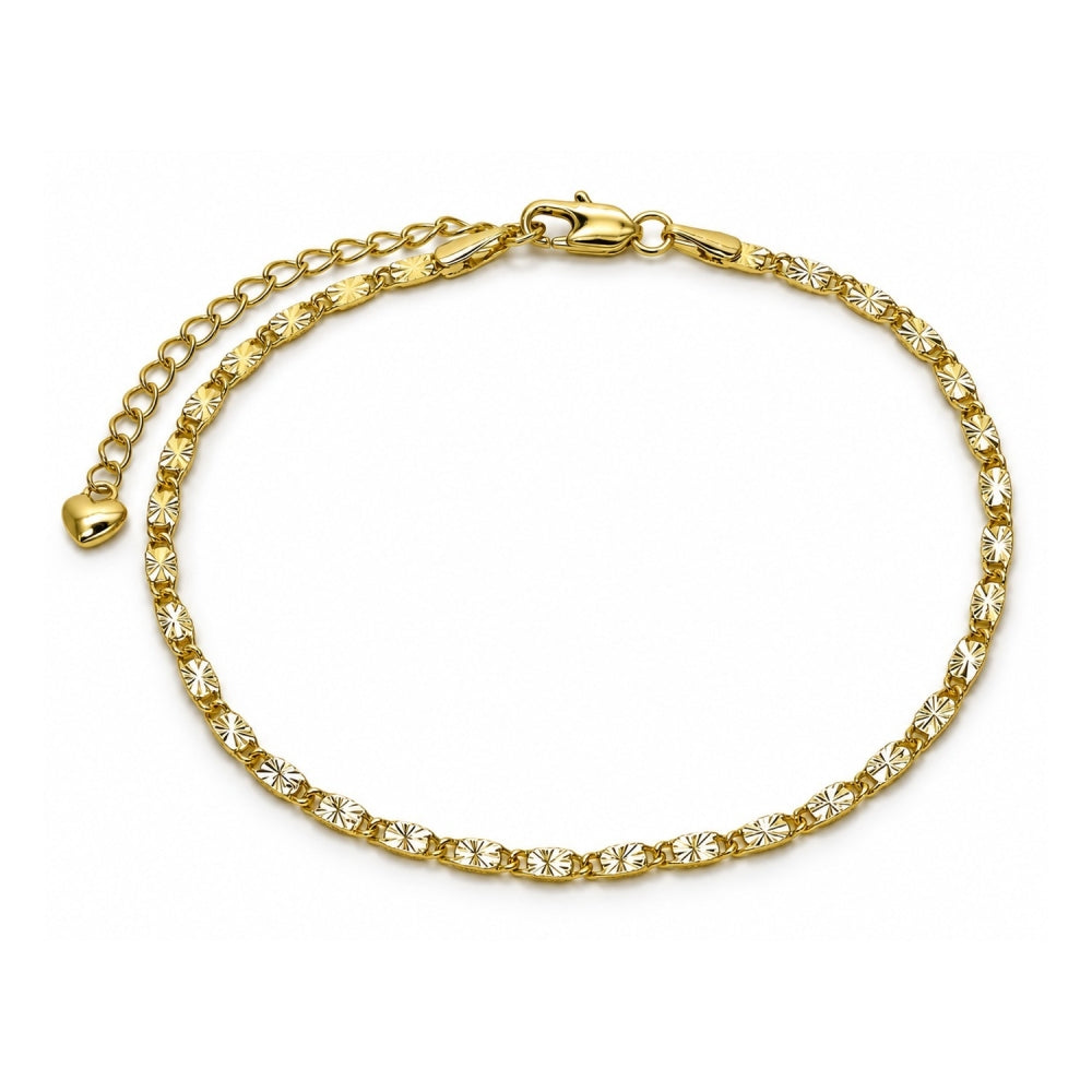 Oro Laminado Basic Anklet, Gold Filled Style Mariner Design, Diamond Cutting Finish, Golden Finish