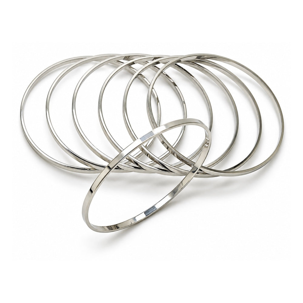 White Gold Filled Semanario Bangle, Polished, Rhodium Finish