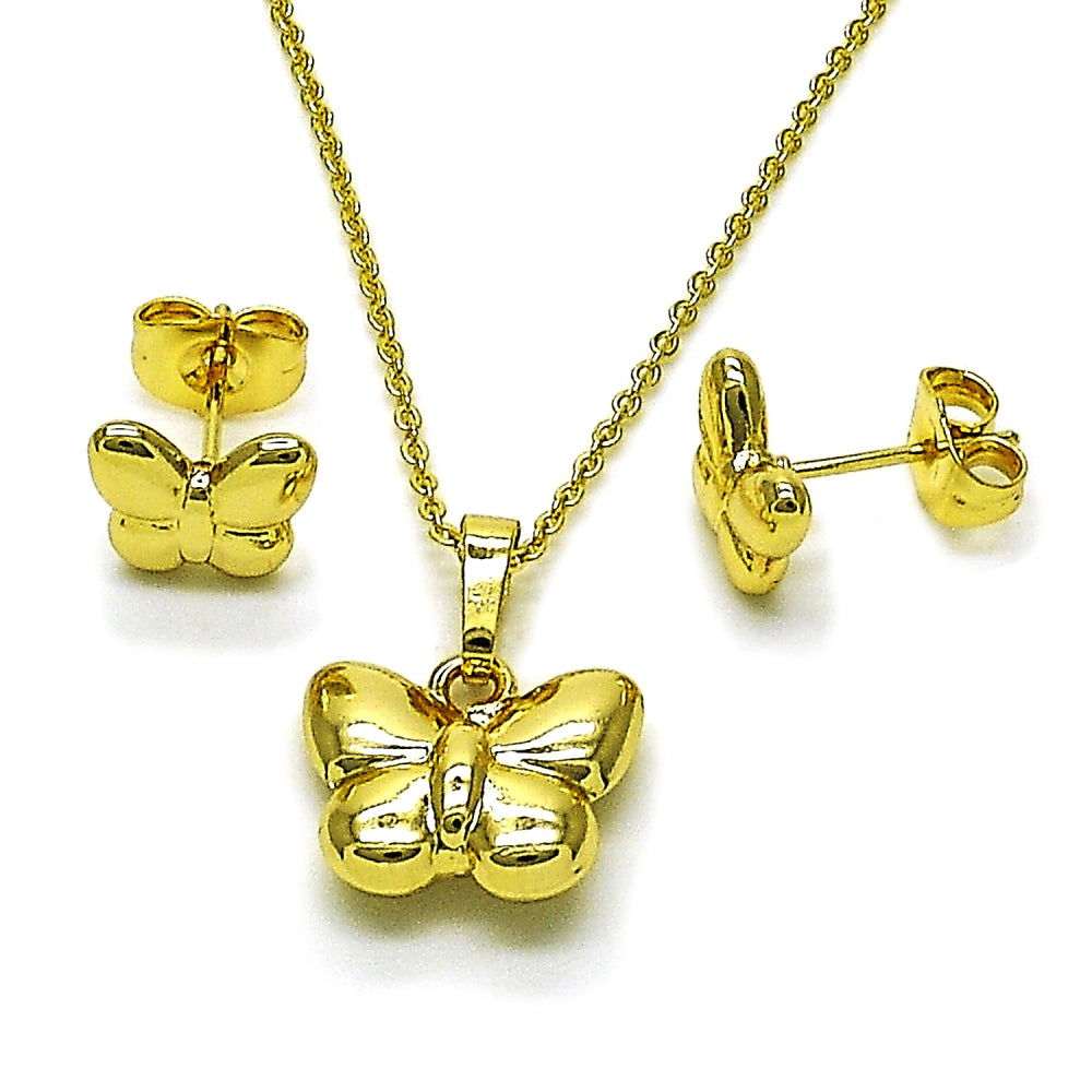 Oro Laminado Earring and Pendant Adult Set, Gold Filled Style Butterfly Design, Polished, Golden Finish