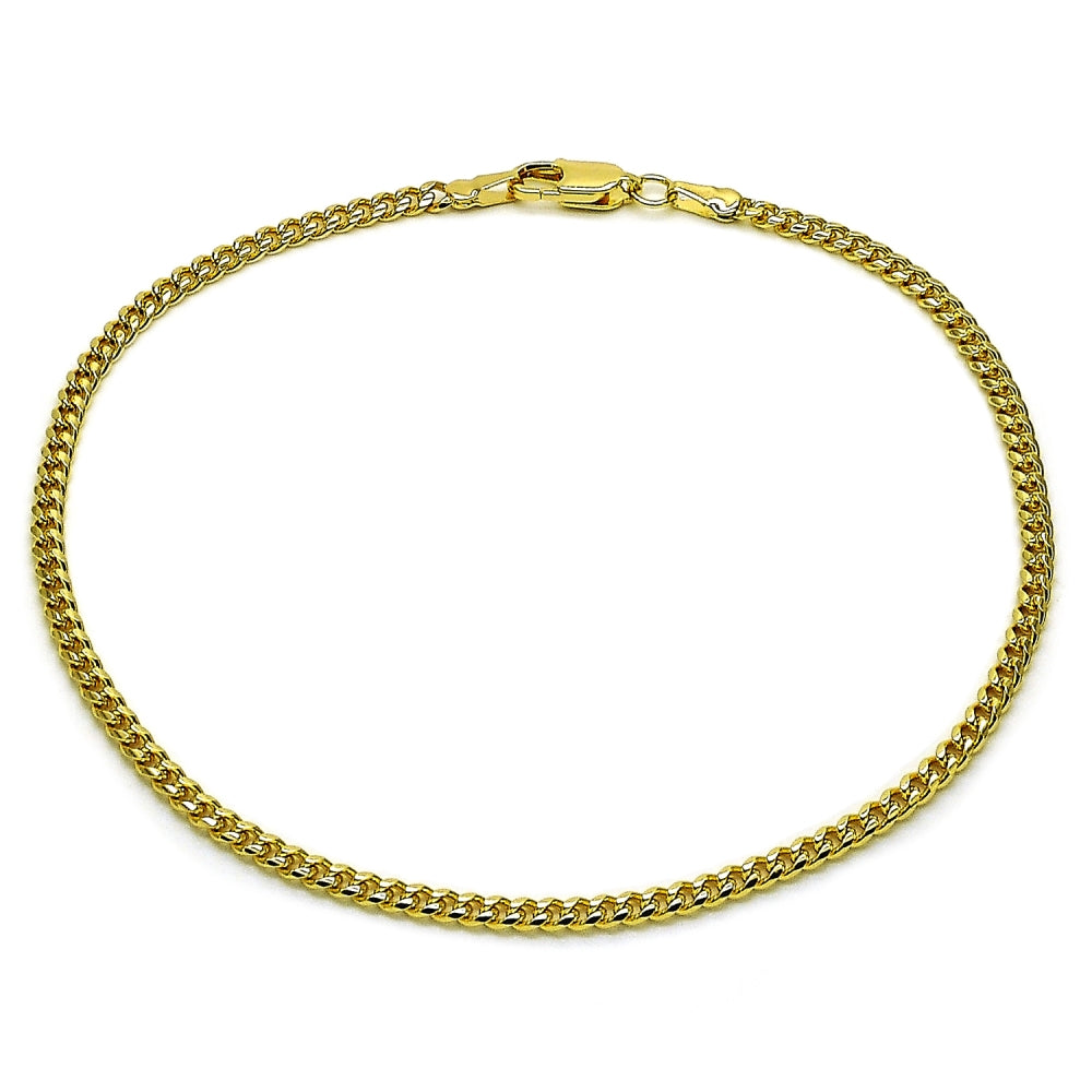 Oro Laminado Basic Anklet, Gold Filled Style Miami Cuban Design, Diamond Cutting Finish, Golden Finish