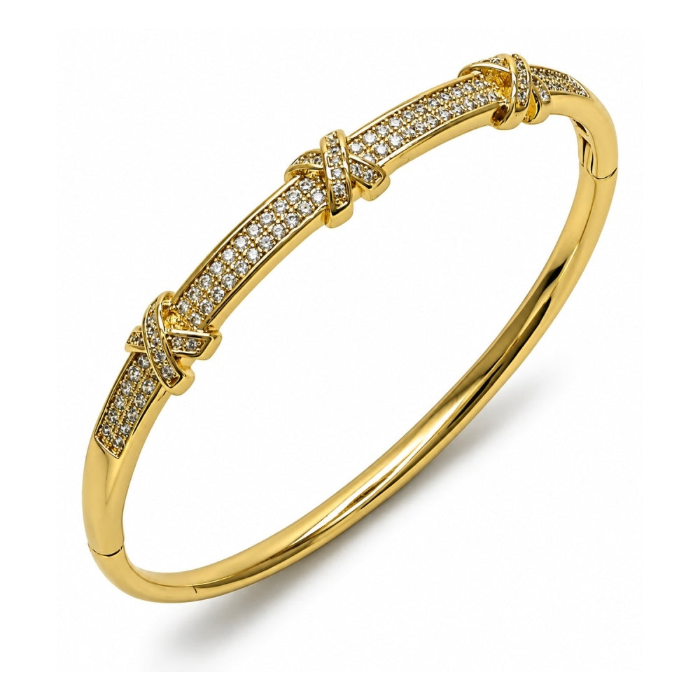 Oro Laminado Individual Bangle, Gold Filled Style with White Cubic Zirconia, Polished, Golden Finish