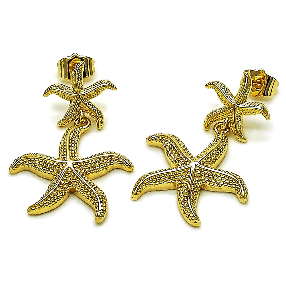 Oro Laminado Stud Earring, Gold Filled Style Star Design, Diamond Cutting Finish, Golden Finish