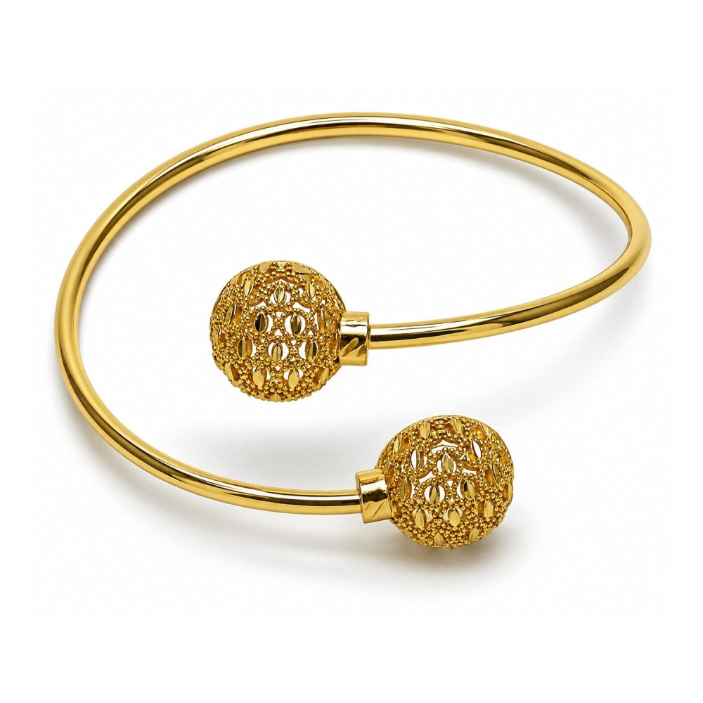 Oro Laminado Individual Bangle, Gold Filled Style Ball Design, Diamond Cutting Finish, Golden Finish