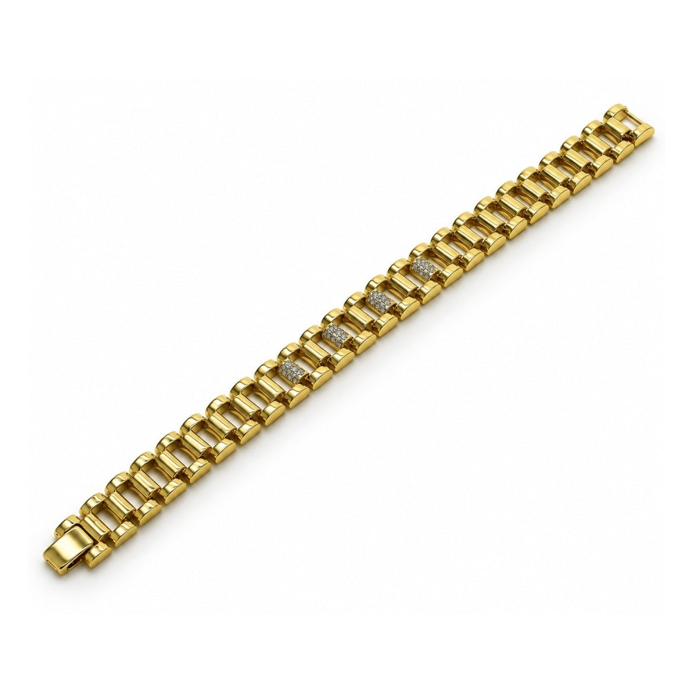 Oro Laminado Fancy Bracelet, Gold Filled Style with White Cubic Zirconia, Polished, Golden Finish