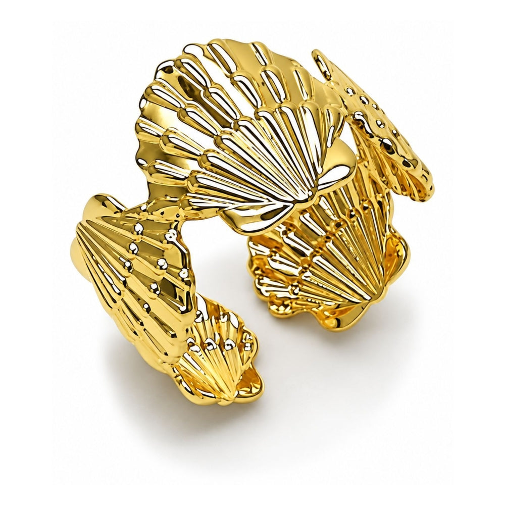 Oro Laminado Elegant Ring, Gold Filled Style Shell Design, Polished, Golden Finish