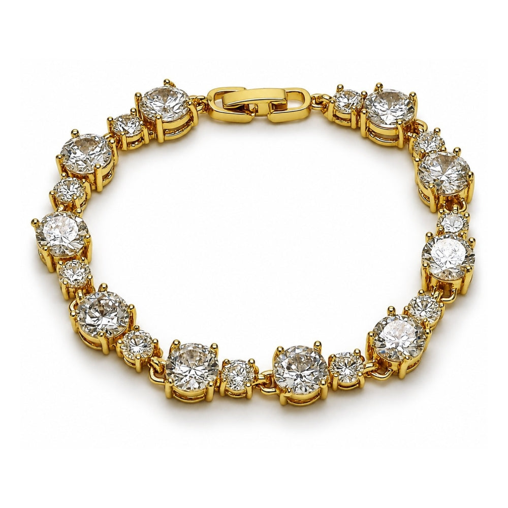 Oro Laminado Tennis Bracelet, Gold Filled Style with White Cubic Zirconia, Polished, Golden Finish