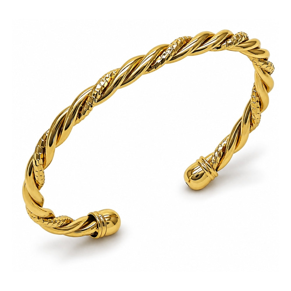 Oro Laminado Individual Bangle, Gold Filled Style Twist Design, Diamond Cutting Finish, Golden Finish