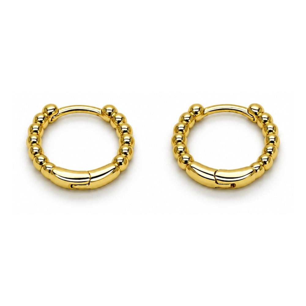 Oro Laminado Huggie Hoop, Gold Filled Style Ball Design, Polished, Golden Finish