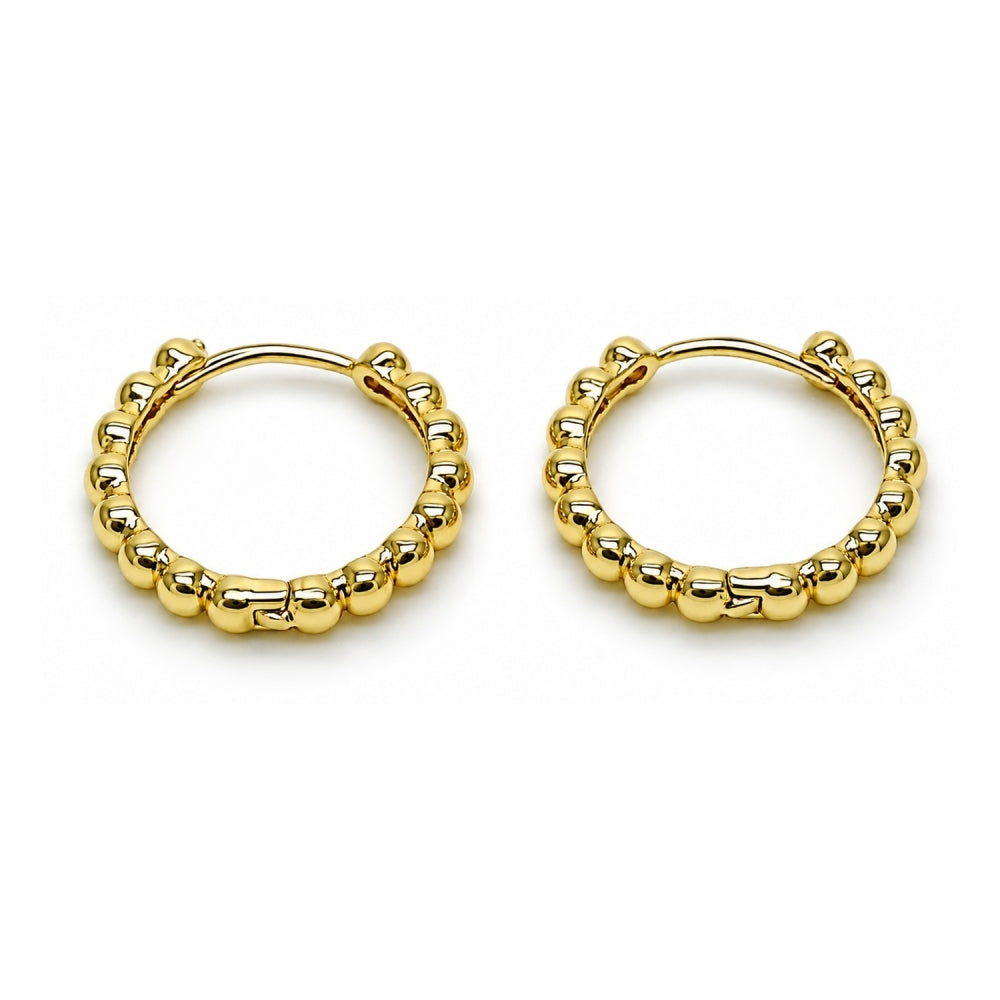 Oro Laminado Huggie Hoop, Gold Filled Style Ball Design, Polished, Golden Finish