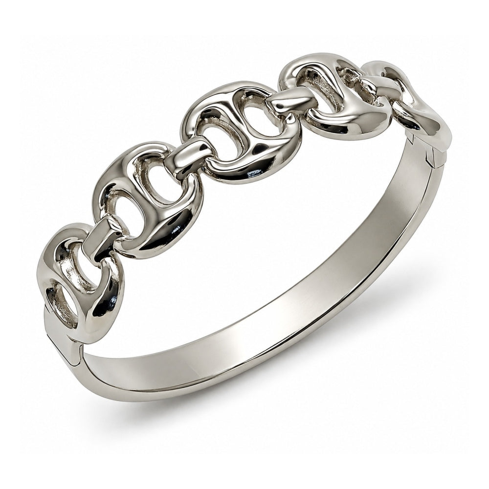Stainless Steel Individual Bangle, Puff Mariner Design, Polished, Steel Finish